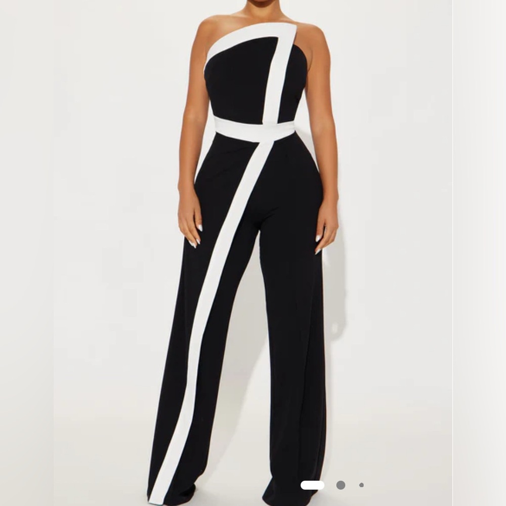 Fashion Nova Black and White Asymmetrical Jumpsuit
